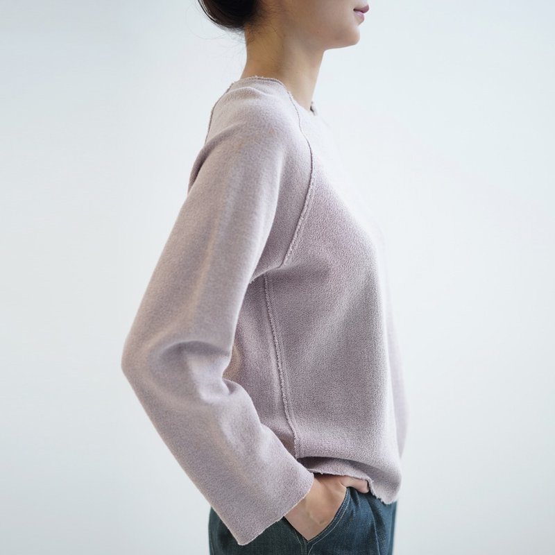 灰粉色 毛圈寬鬆套頭衛衣 插肩袖 大學T 針織衫  SH190505 - 女装上衣 - 棉．麻 粉红色