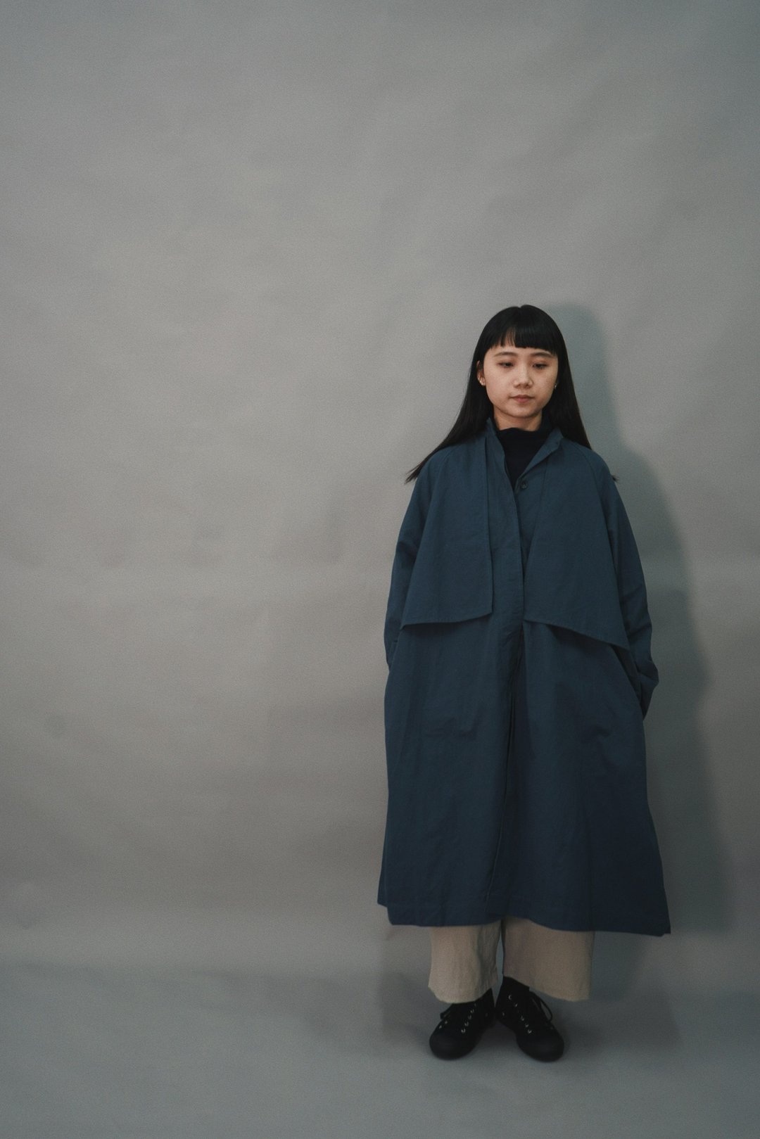 企领长身外套-蓝 - 女装休闲/机能外套 - 棉 蓝色