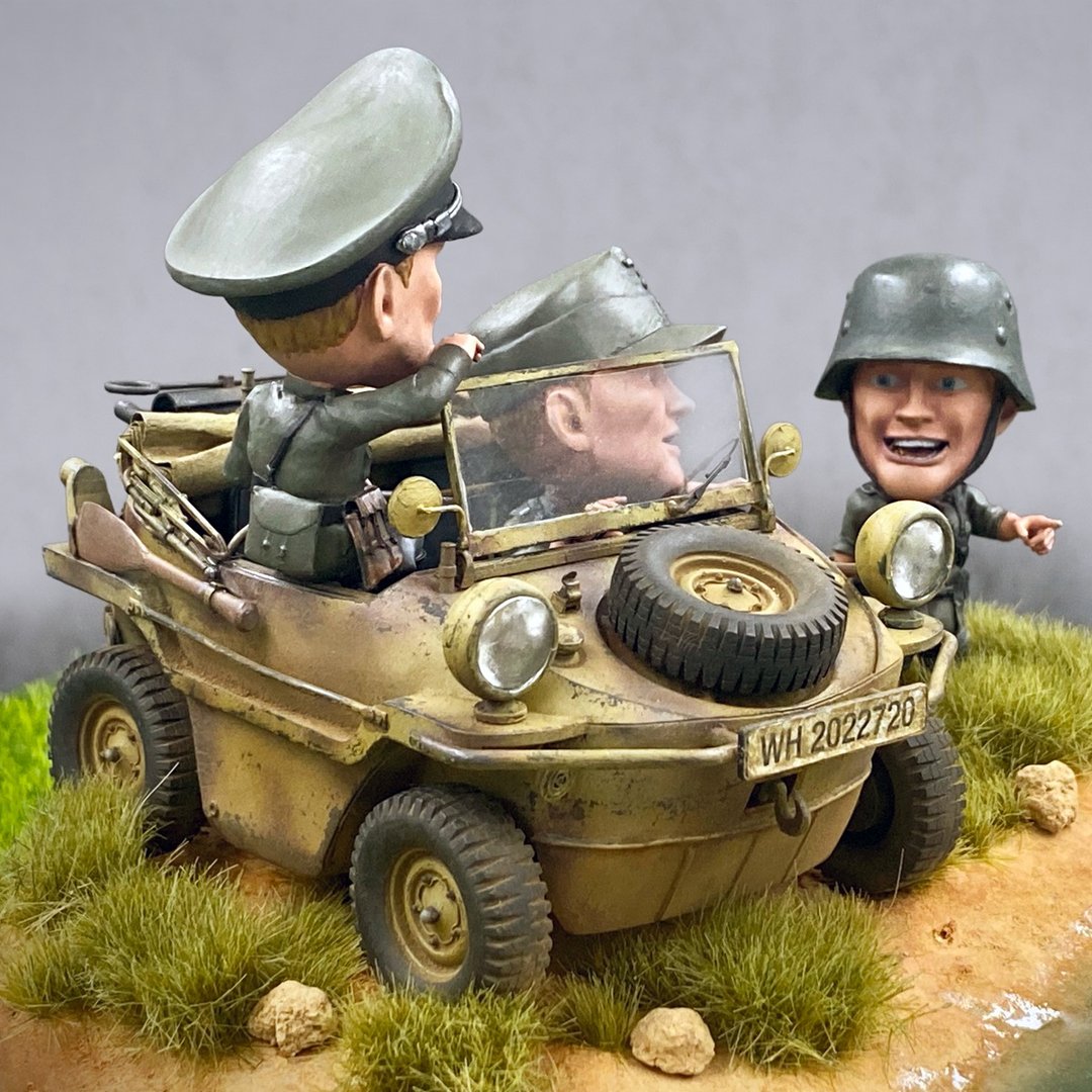 Q 版德军水陆两用车 VW166 Schwimmwagen+ 大兵三人组 树脂模型套件 - 其他 - 树脂 灰色