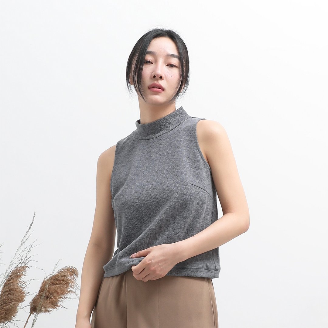 【经典原创】Image_形象立领皱褶背心_CLT012_灰 - 女装背心 - 聚酯纤维 灰色