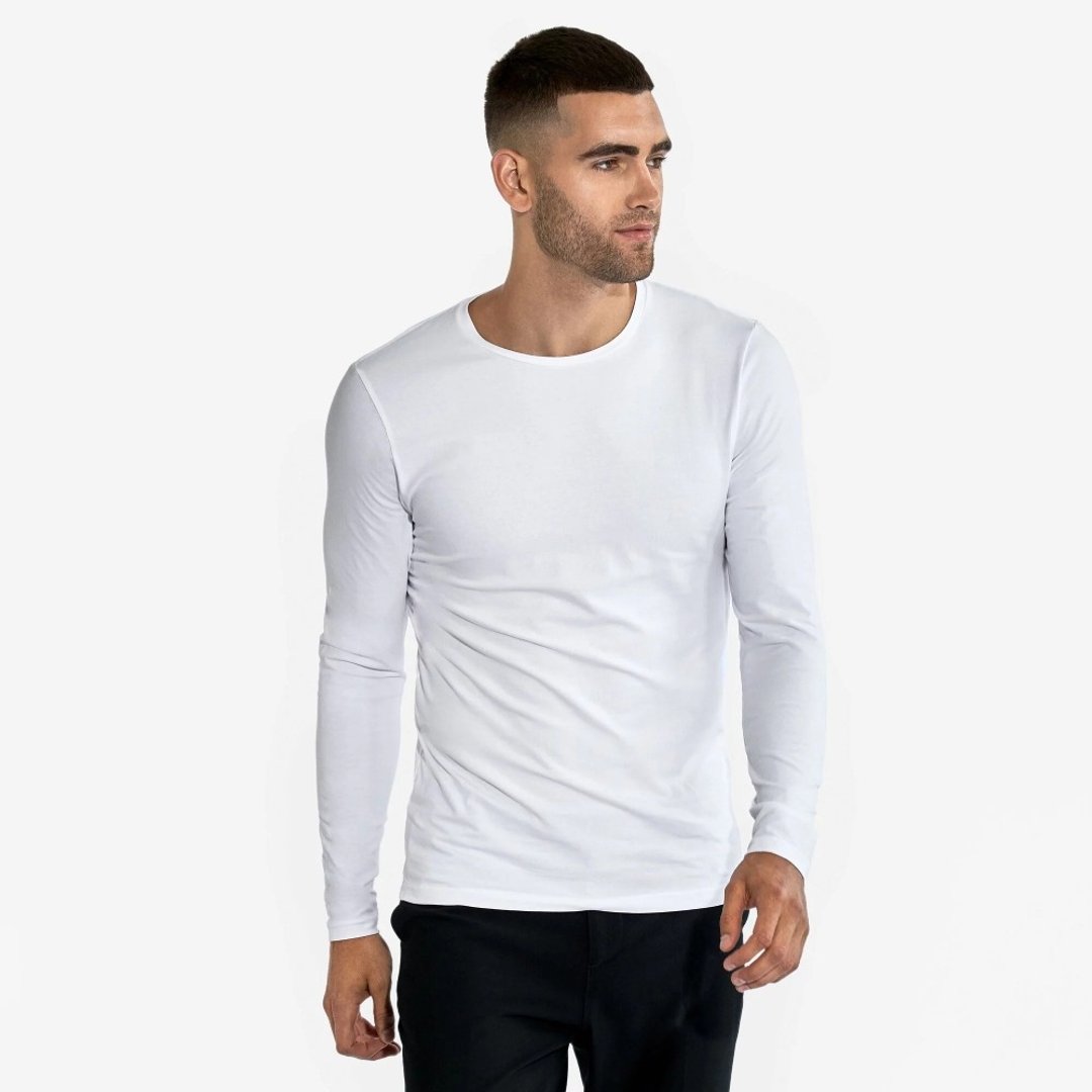 北欧极简 - Crew-Neck 有机棉男用长袖圆领T (白) - 男装上衣/T 恤 - 棉．麻 白色
