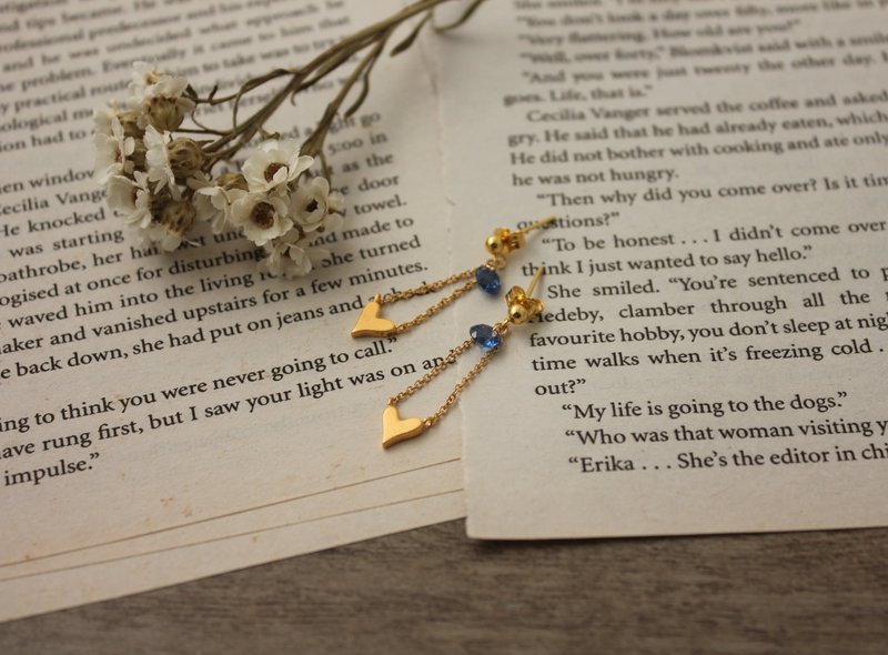 *hippie* Romantisme│浪漫主义 唯美精致湛蓝钻纯银镀黄金耳环 - 耳环/耳夹 - 宝石 金色