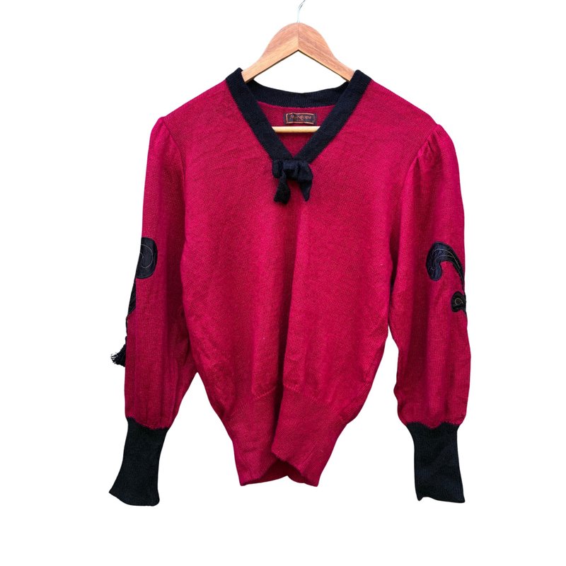 复古 YSL Yves Saint Laurent Tricot 蝴蝶结针织毛衣 红色 黑色 - 女装针织衫/毛衣 - 羊毛 红色