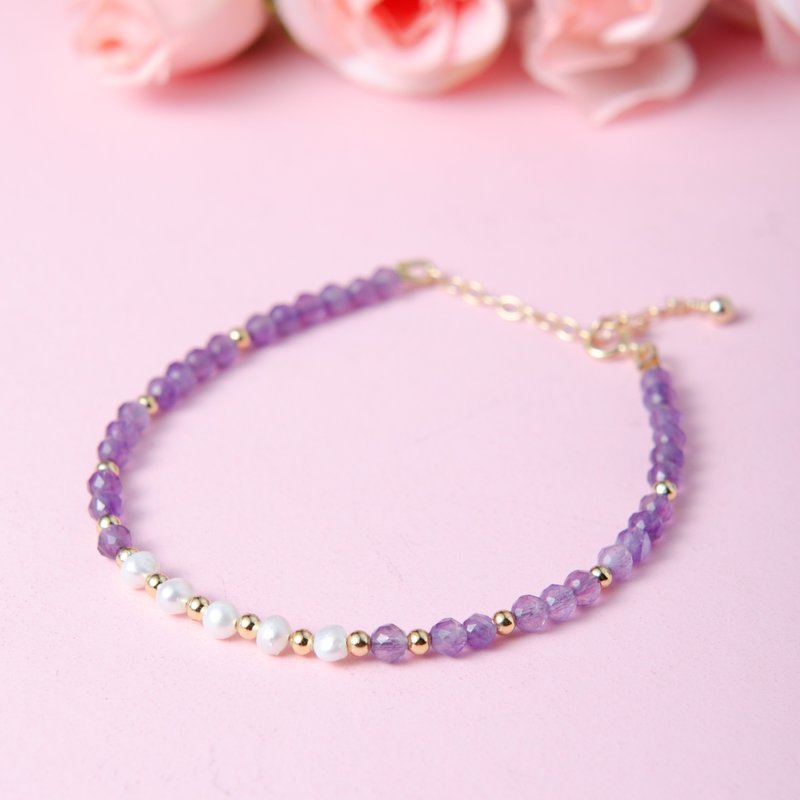 紫水晶珍珠手链 | 极细系列 | 薰衣草紫晶14KGF天然水晶定制手链 - 手链/手环 - 水晶 紫色