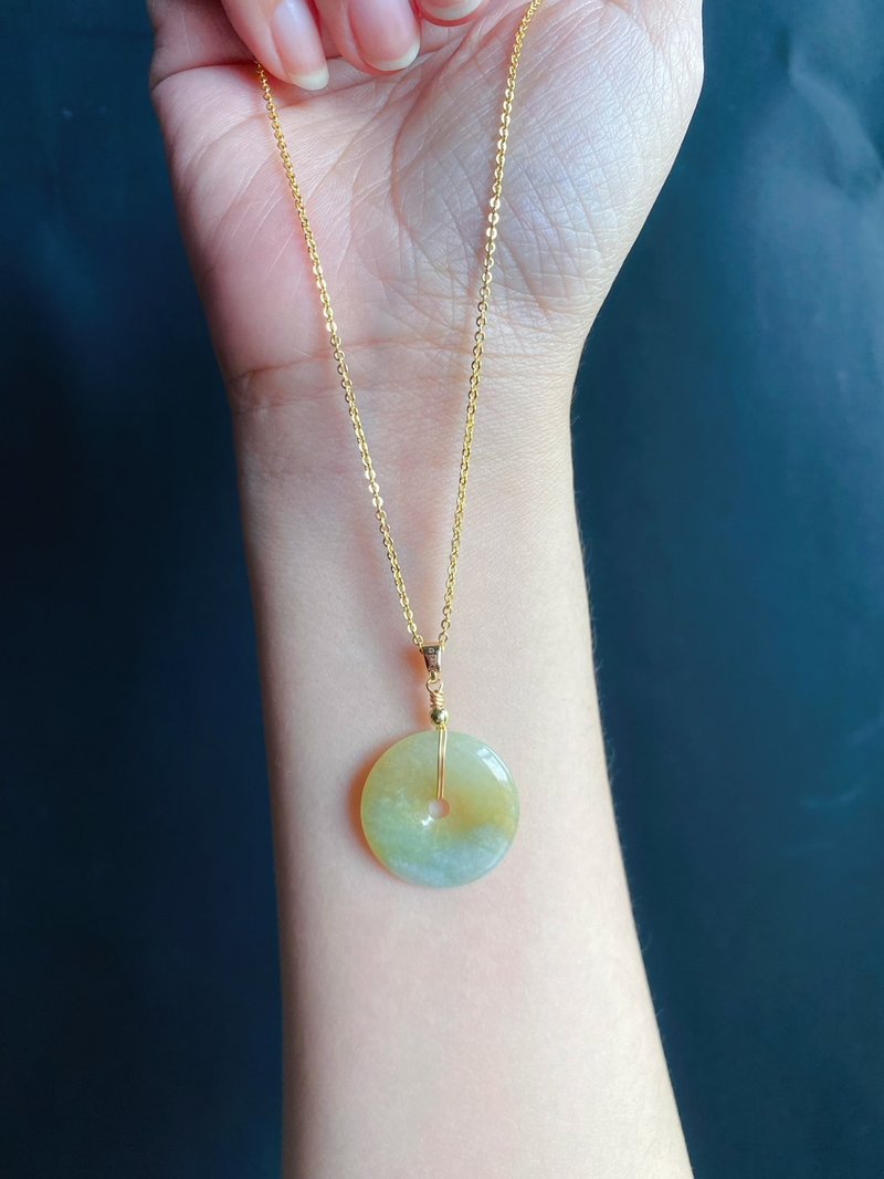 【售出】天然缅甸玉 翡翠 冰黄翡 平安扣 设计款 项链 礼物 生日 - 项链 - 玉石 绿色