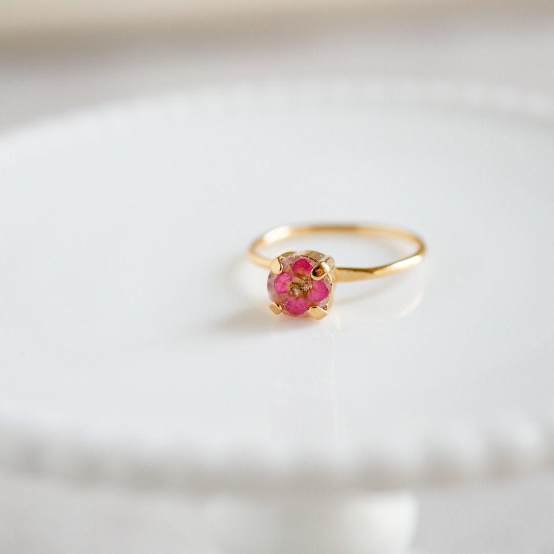 Alyssum Dried Flower/Botanical Ring - 戒指 - 树脂 蓝色