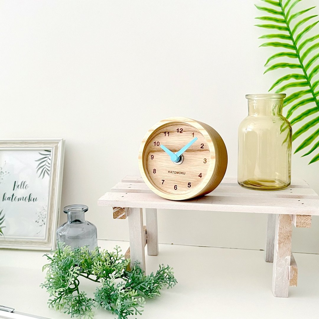 KATOMOKU mini clock 2 梣树 限量版 km-125 淡蓝色 日本制造 - 时钟/闹钟 - 木头 蓝色