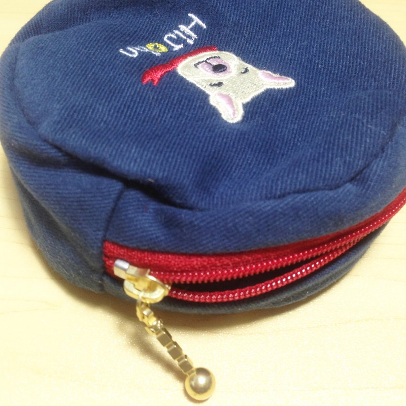 Hi John|刺绣手工小圆包(R) - 零钱包 - 棉．麻 蓝色