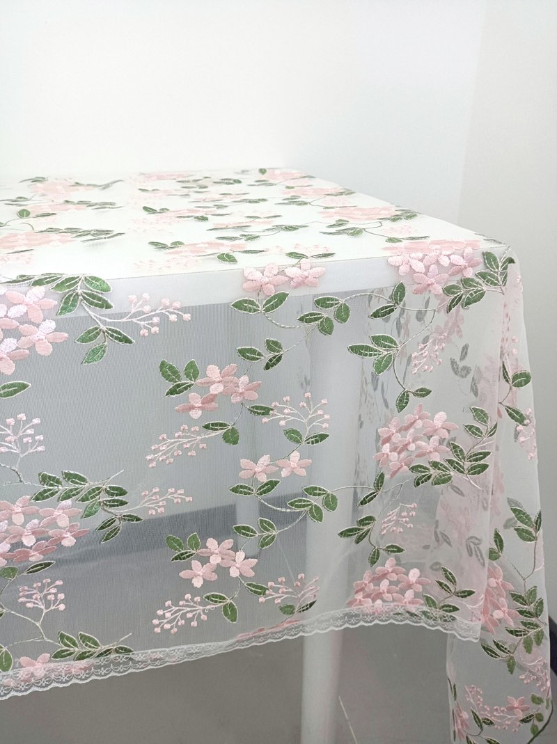网纱花朵绣花桌巾桌布桌垫粉绿色网纱桌布 - 餐垫/桌巾 - 其他材质 