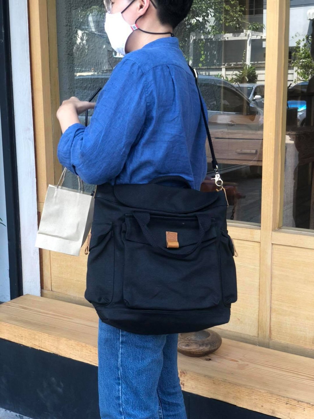 New Black Canvas 2way Bag / Messenger Vintage Style - 侧背包/斜挎包 - 棉 黑色