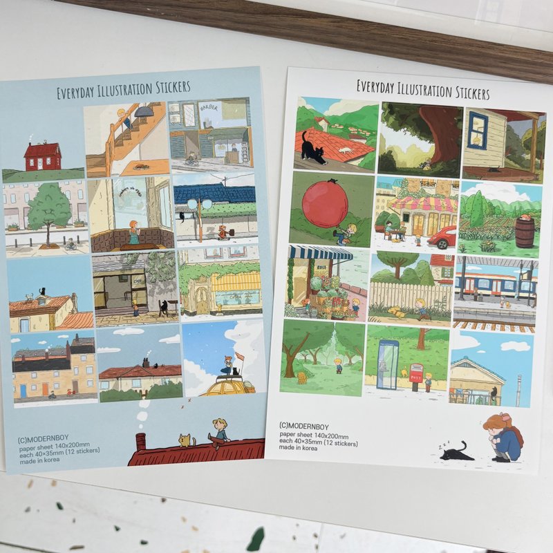 手绘日常插画贴纸 (2款) - 城市与自然 / 手账装饰 - 贴纸 - 纸 白色