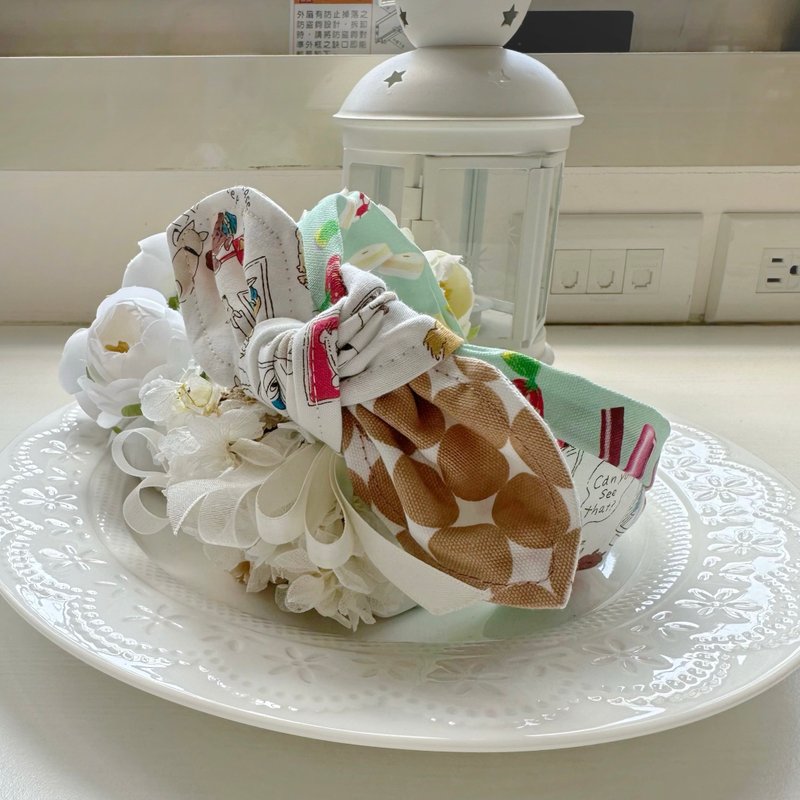 拼布绑结蝴蝶结发箍头箍发饰-狗狗美术馆-白底 - 发饰 - 棉．麻 绿色