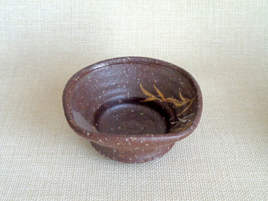 方形钵 金银彩草纹b - 碗 - 陶 咖啡色