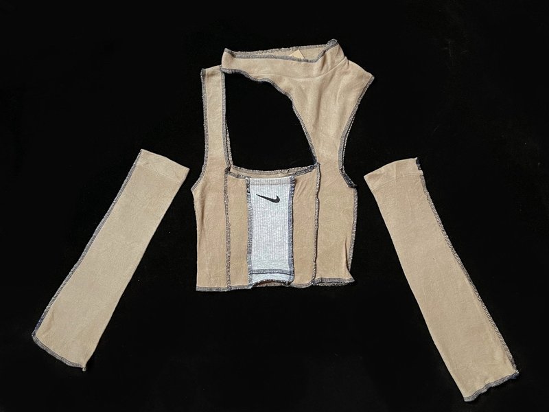 REGETHER 古着改制Y2K螺纹针织上衣-NIKE挖洞式背心+袖套-17 - 女装针织衫/毛衣 - 棉．麻 卡其色