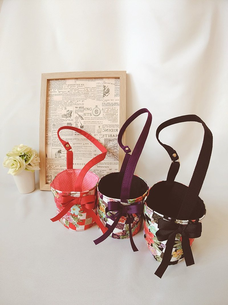 【大正浪漫】和洋融合印花饮料提袋丨和风/和洋折衷 - 随行杯提袋/水壶袋 - 棉．麻 红色