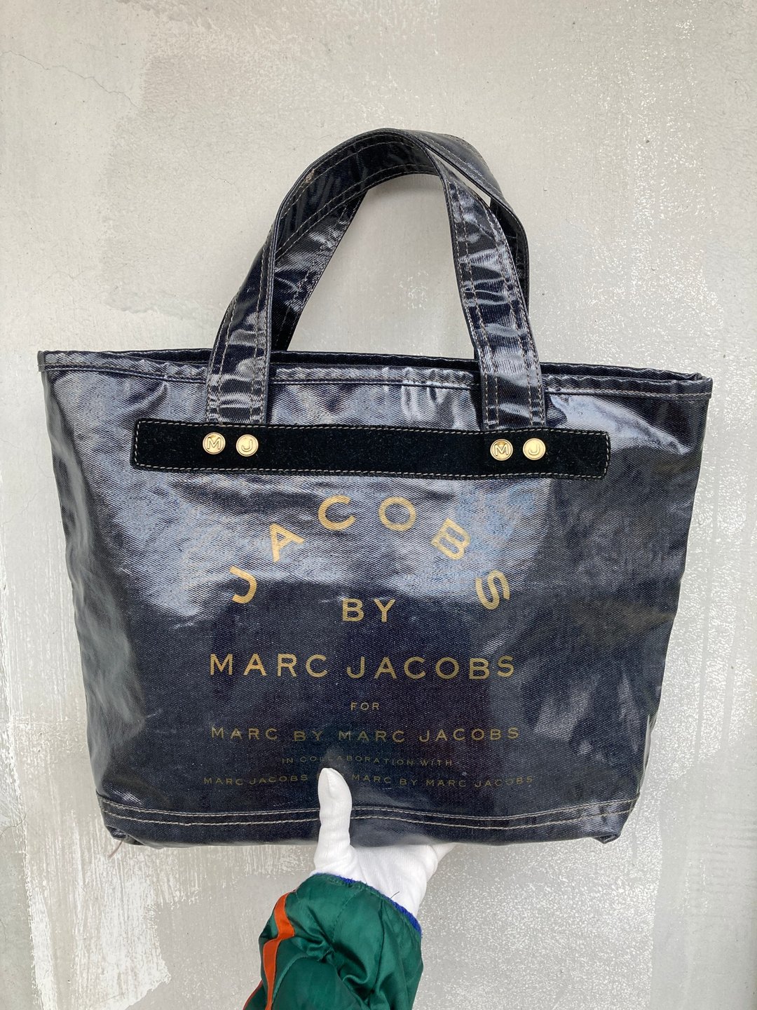Marc Jacobs 意大利 深蓝灰 偏挺度亮皮表面 牛仔布内里 古董包 - 手提包/手提袋 - 其他材质 蓝色