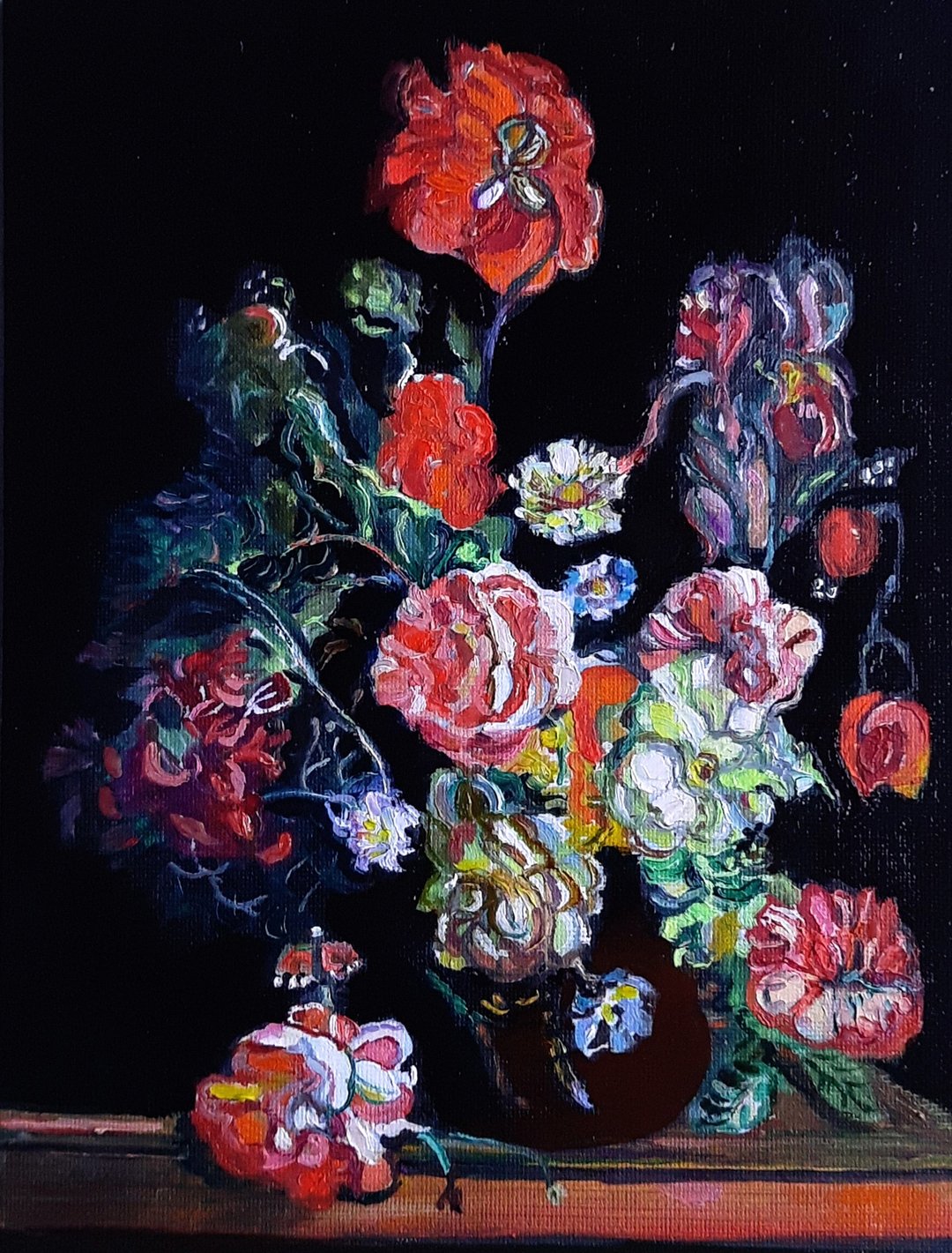 Flowers  Painting Original Art Oil Painting  Wall Decor - 墙贴/壁贴 - 其他材质 黑色