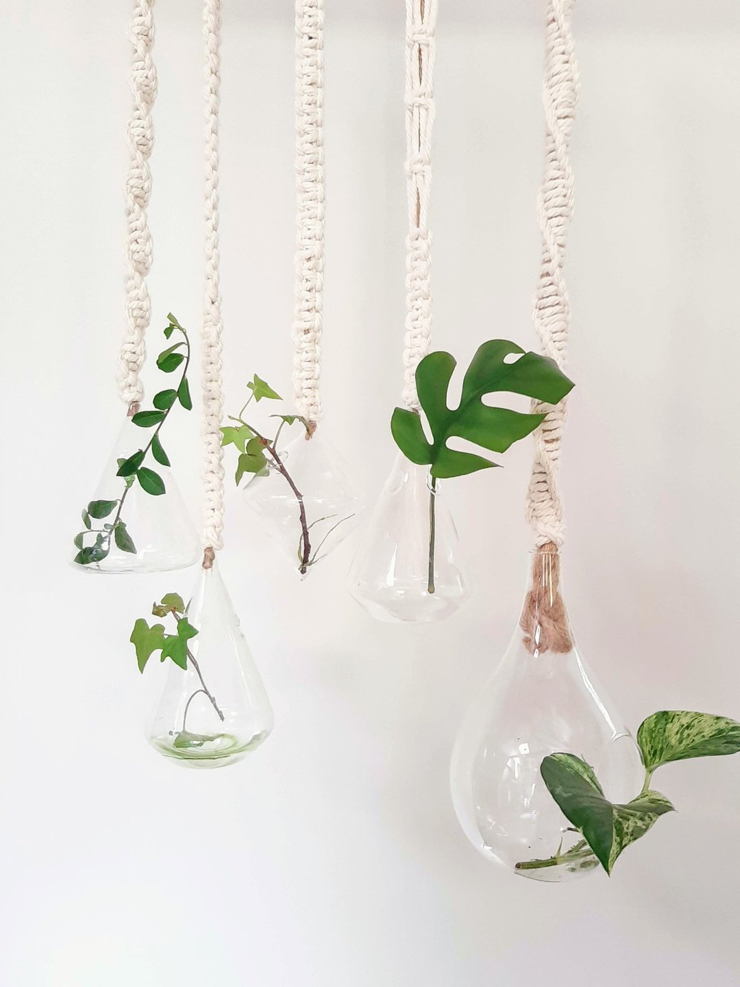 Hanging Flower vase with Macrame - 墙贴/壁贴 - 棉 白色