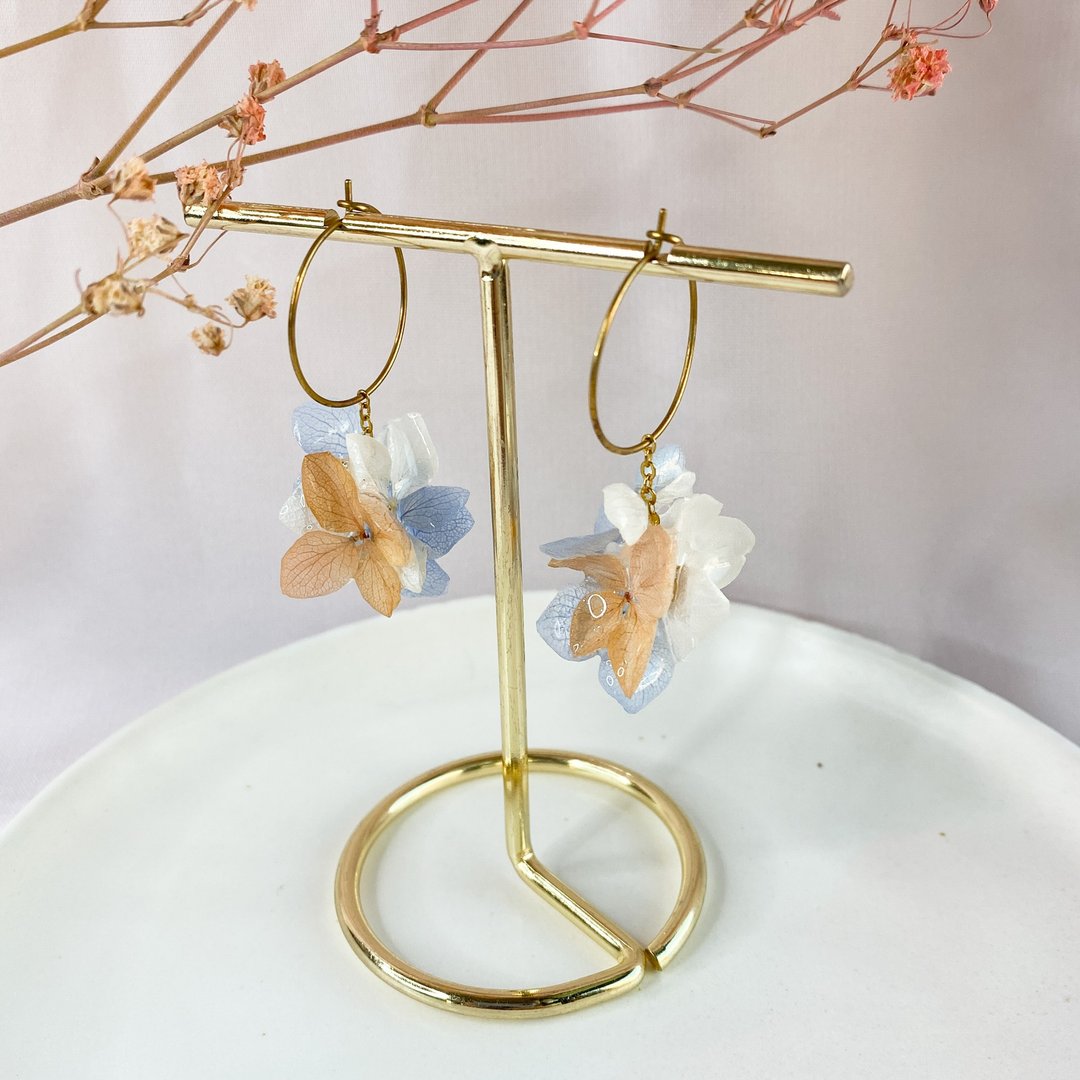 o飞花令o  紫阳花树脂耳环/耳夹⋯真花饰品⋯绣球花   女友礼物/ - 耳环/耳夹 - 植物．花 橘色