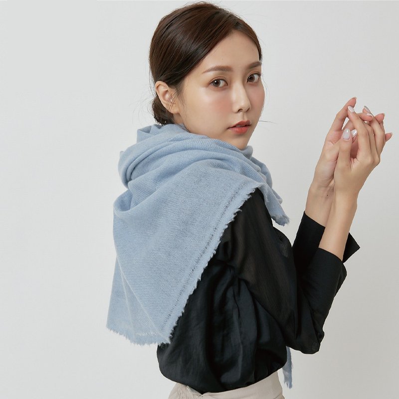 蓝灰 | 经典素面 喀什米尔围巾 - 丝巾 - 羊毛 蓝色