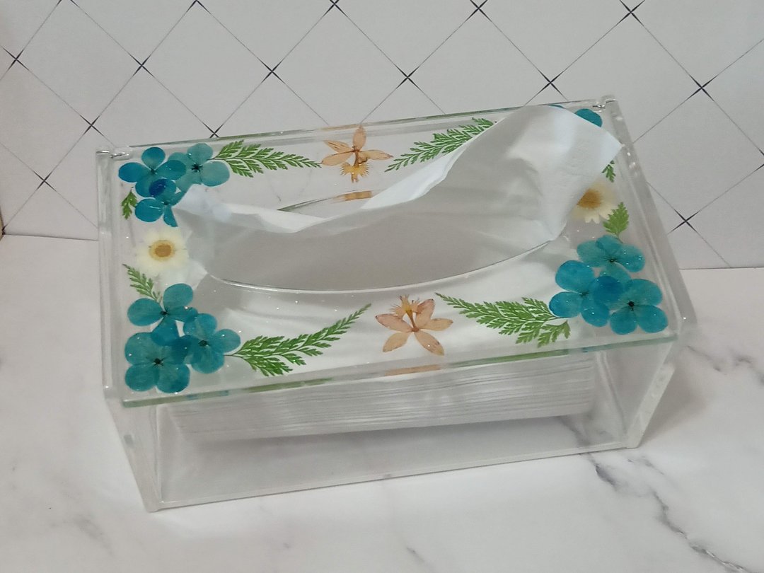 押花面纸盒 - 纸巾盒 - 压克力 蓝色