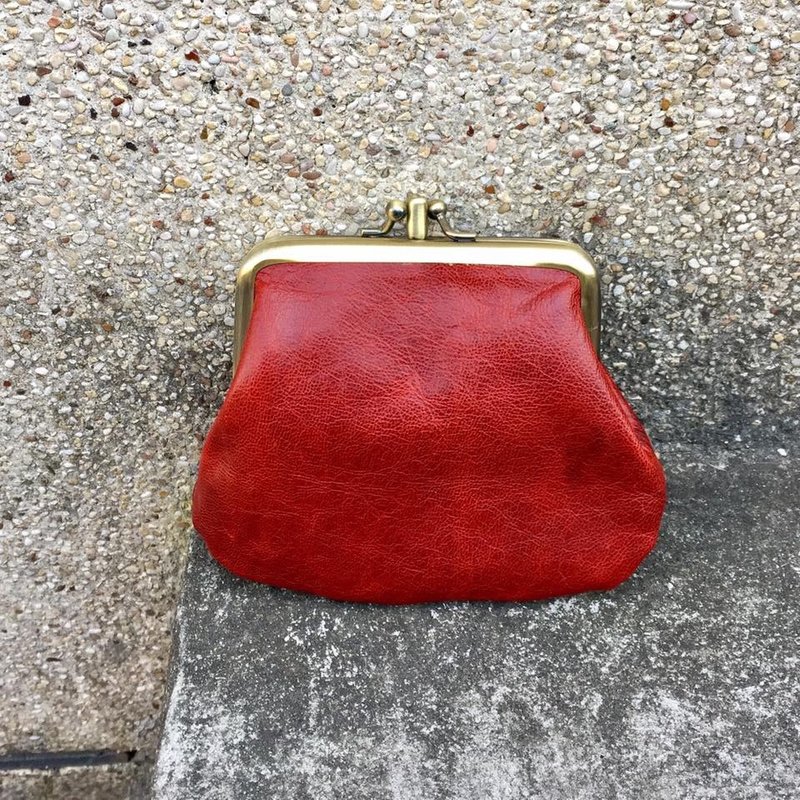 **大正浪漫~真皮双层小口金(红皮) - 零钱包 - 真皮 红色