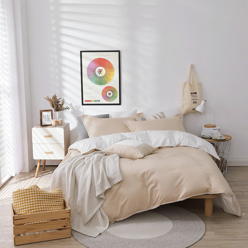 Alice限定-珍珠奶茶-新天丝棉床边口袋床包被套枕套组 - 寝具 - 环保材料 卡其色