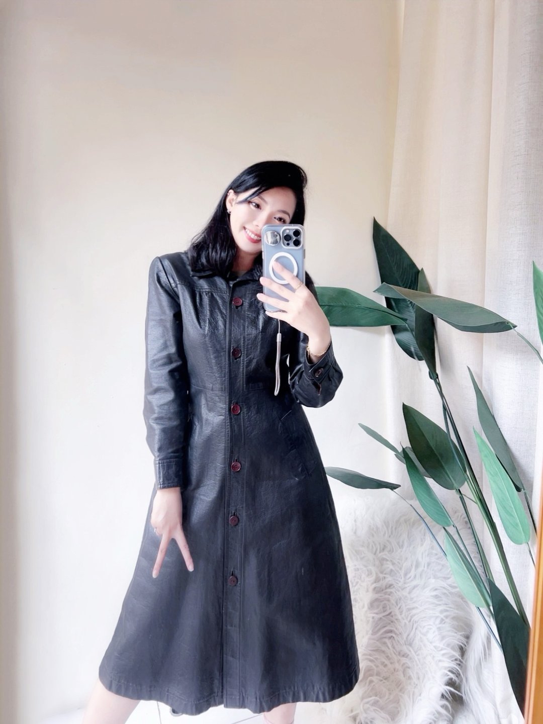 纯墨黑经典率性甜酷 真皮革早期订制服风衣皮衣洋装外套 vintage - 女装休闲/机能外套 - 真皮 黑色