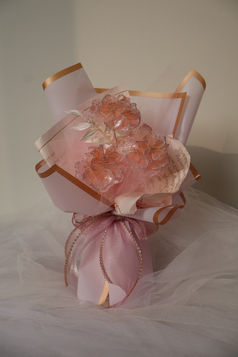 2026 母亲节 康乃馨水晶花花束 - 干燥花/捧花 - 树脂 粉红色