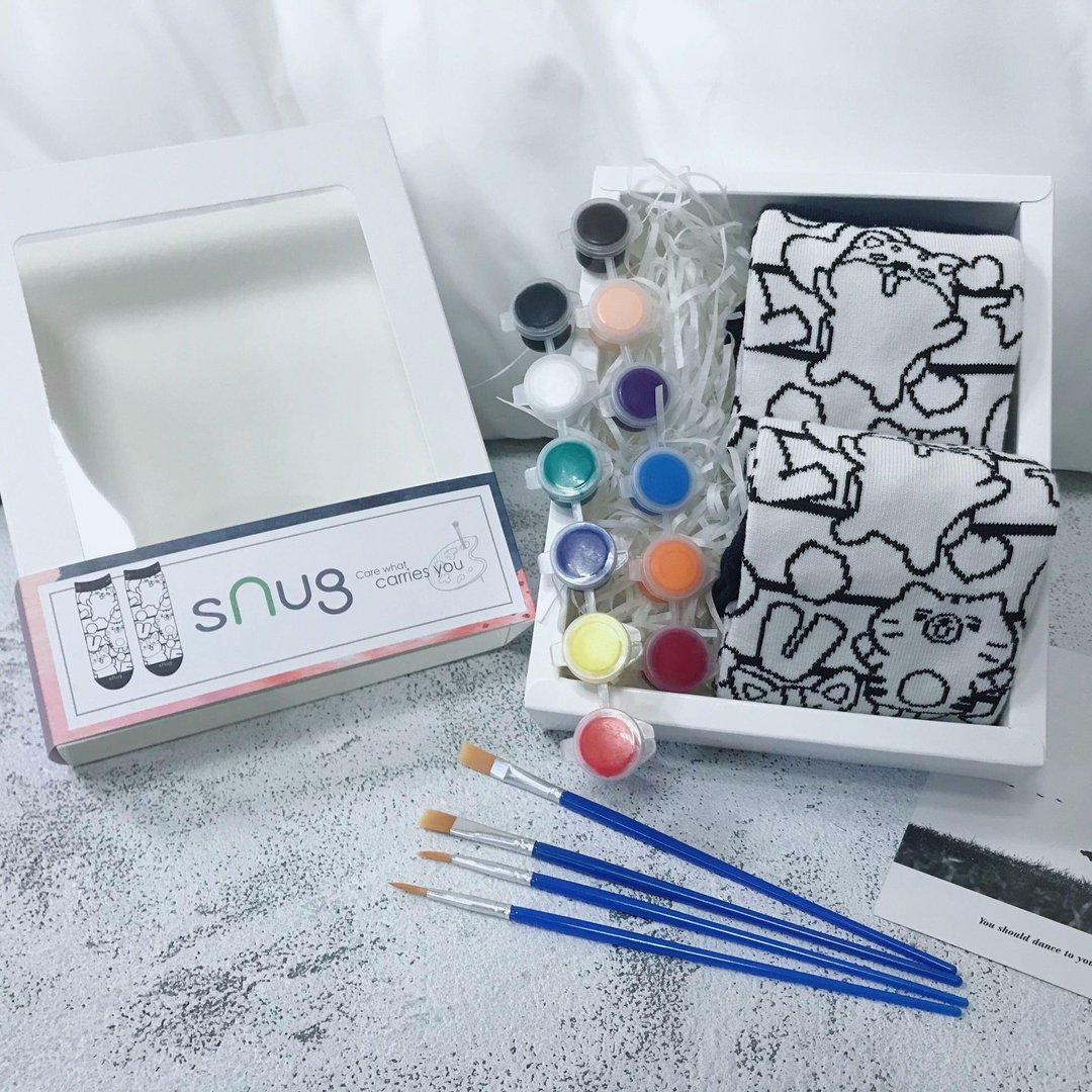 【柴语录彩绘袜礼盒两入组】造型袜 DIY 亲子袜 台湾制 - 袜子 - 棉 白色