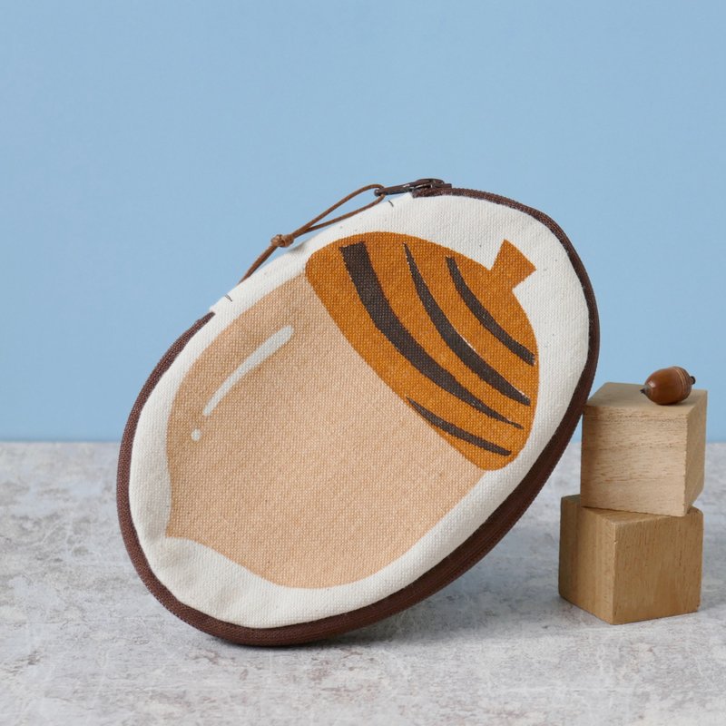 橡果造型收纳小包 - 化妆包/杂物包 - 棉．麻 咖啡色