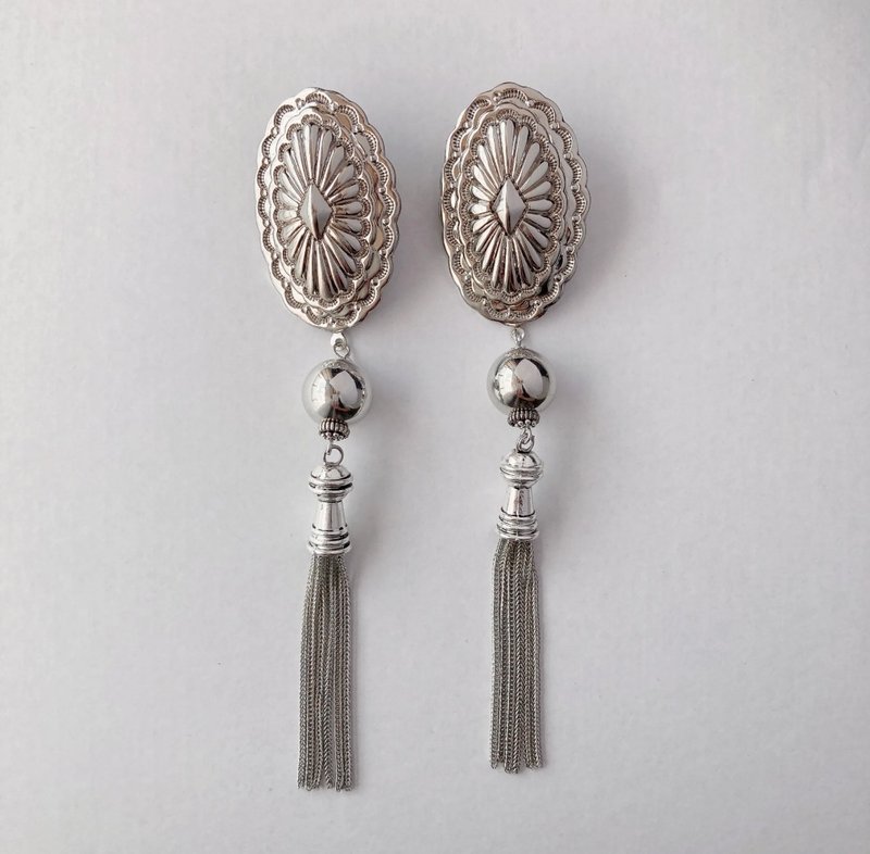 【12】sand 耳针 耳夹 流苏 银色 大尺寸 - 耳环/耳夹 - 其他金属 透明