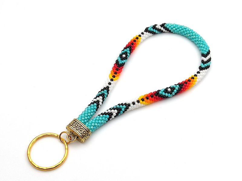 DIY kit wristlet keychain, Bead crochet kit key wrist strap, Diy lanyard for key - 金工/饰品 - 玻璃 多色