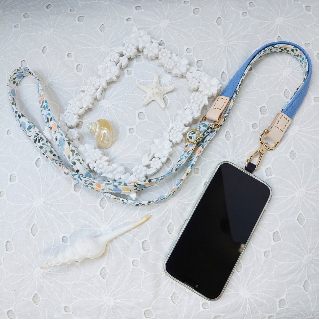三合一多功能水蓝色水滴韩国棉布手机斜背绳/斜背带/背绳/ - 挂绳/吊绳 - 棉．麻 蓝色