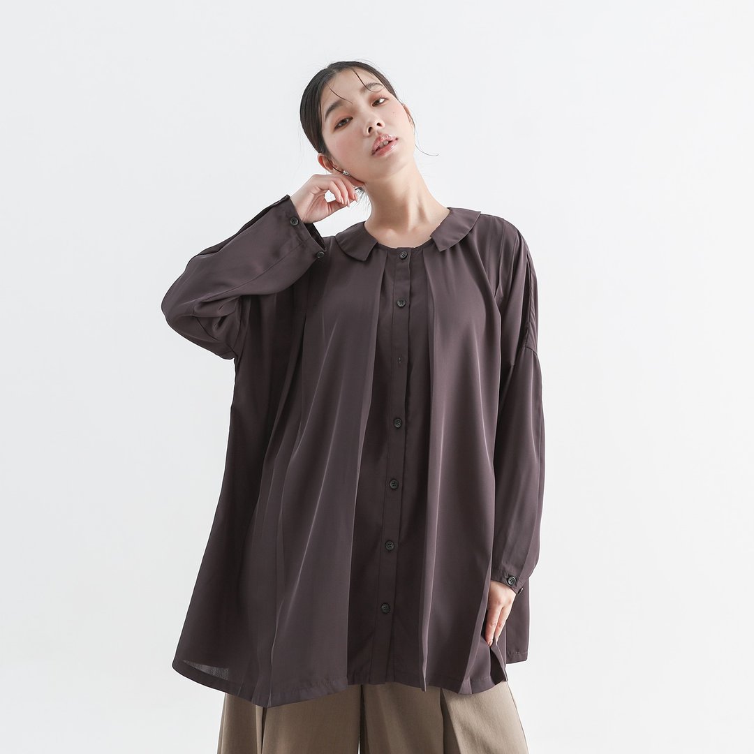 Chushih_初世褶子衬衫_24AF003_绯灰 - 女装上衣 - 聚酯纤维 灰色