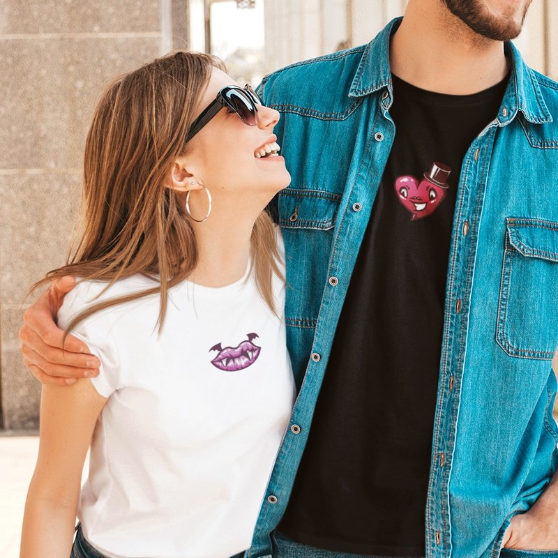 柔棉圆领纯棉白色情侣闺蜜T恤 |恶魔之吻&红心怪杰克  五种尺寸齐 - 女装 T 恤 - 棉．麻 