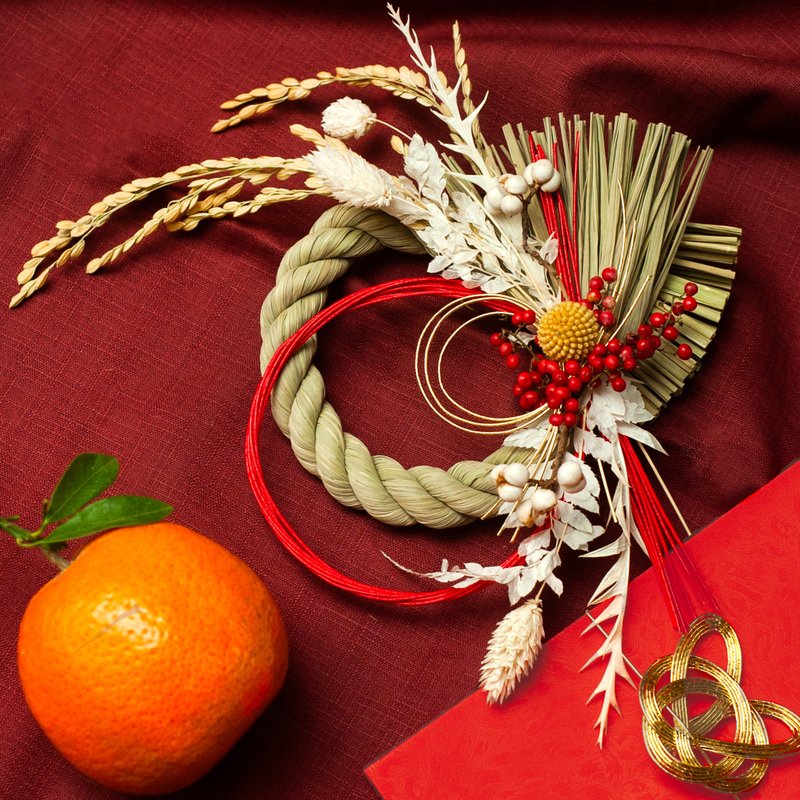 【日式注连绳】 丰年白金 | 新年 | 正月饰り - 干燥花/捧花 - 植物．花 多色