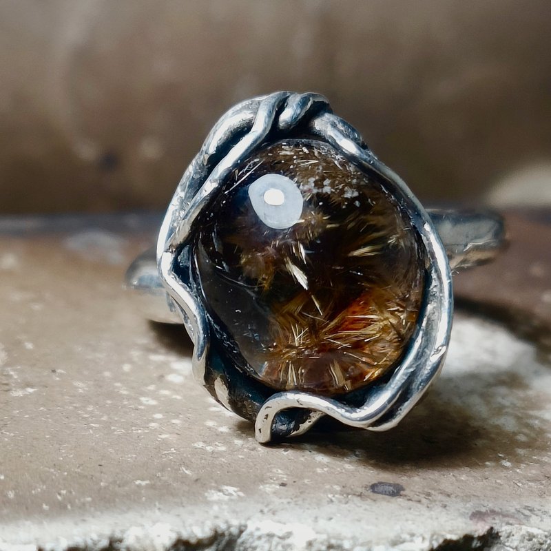 钛晶花/菊花钛/银戒指 - 戒指 - 宝石 金色