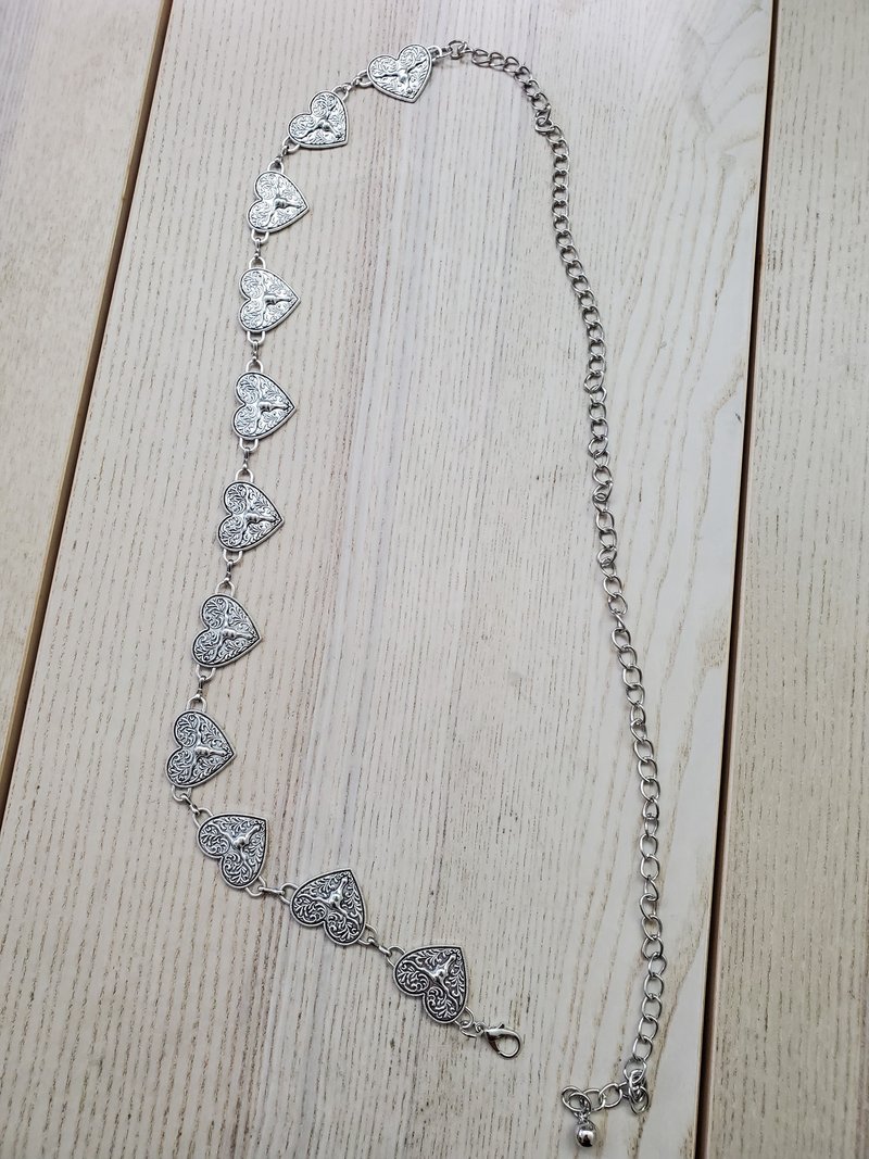 有礼貌穿搭 古着 爱心图腾 麋鹿 银色 腰链 - 皮带/腰带 - 其他金属 银色