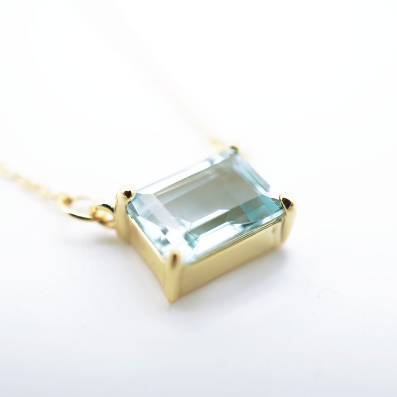 天空蓝托帕石长方石925纯银项链(银/玫瑰金/18K金) |  长方石系列 - 项链 - 宝石 蓝色