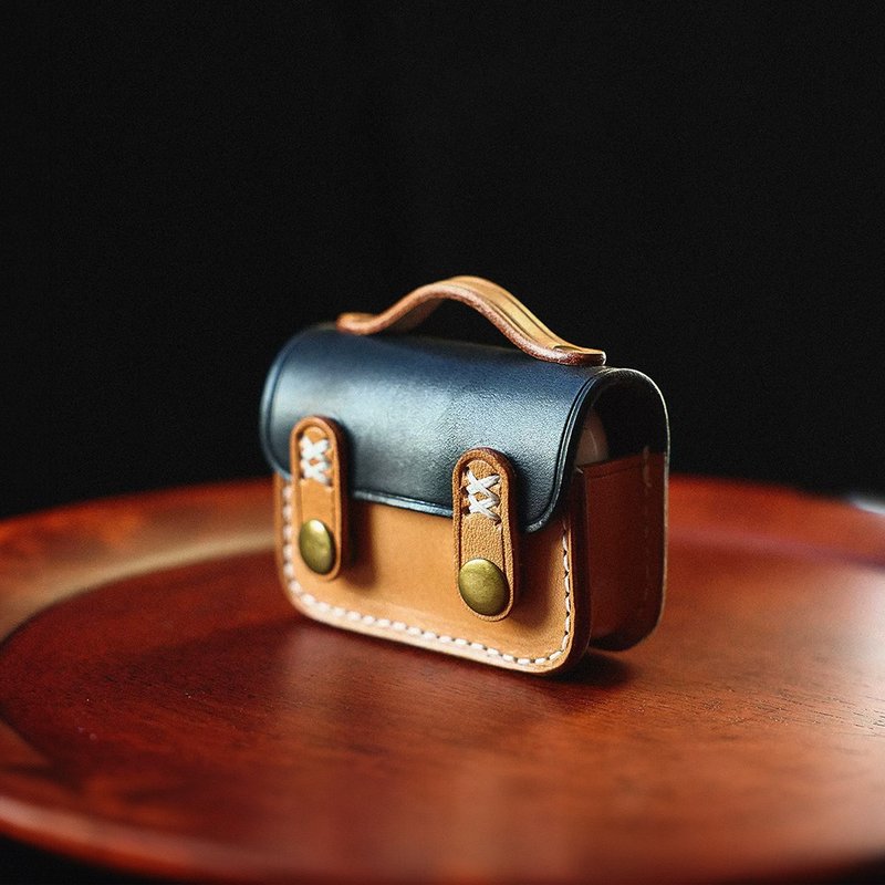 Airpods Pro 真皮耳機保護套 蘋果藍牙耳機殼頸掛 Mini劍橋包掛飾 - 耳机收纳 - 真皮 黑色