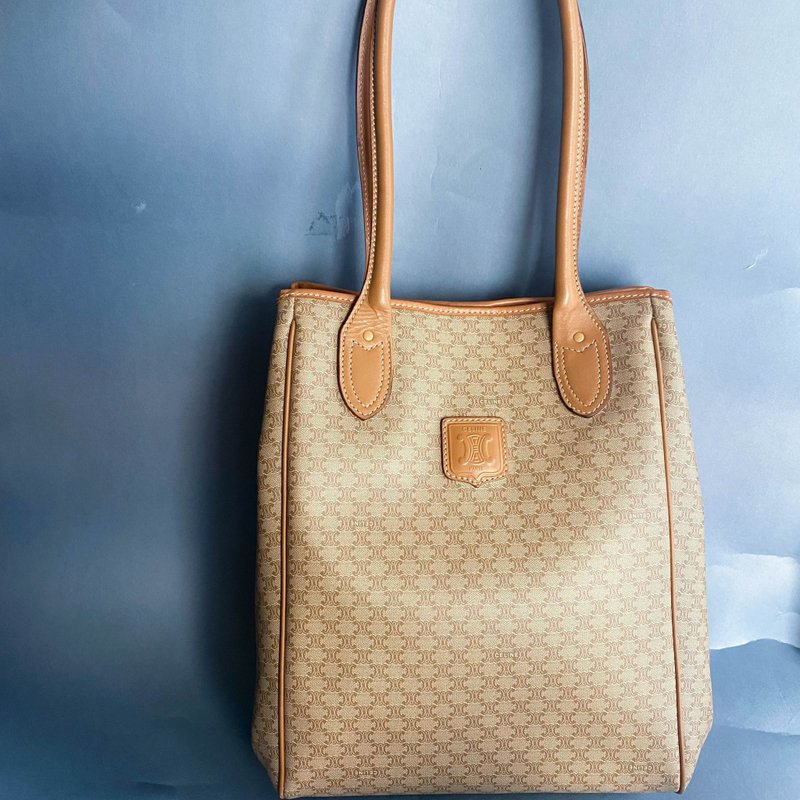 中古包Celine赛琳│啡色老花│古董包│托特包Tote Bag│女友礼物 - 侧背包/斜挎包 - 真皮 咖啡色