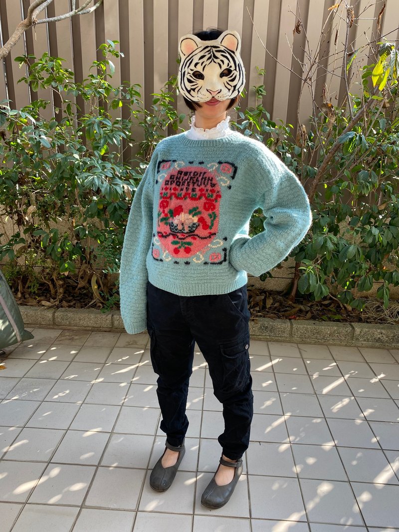 童趣花篮刺绣编织古着毛衣 - 女装针织衫/毛衣 - 羊毛 蓝色