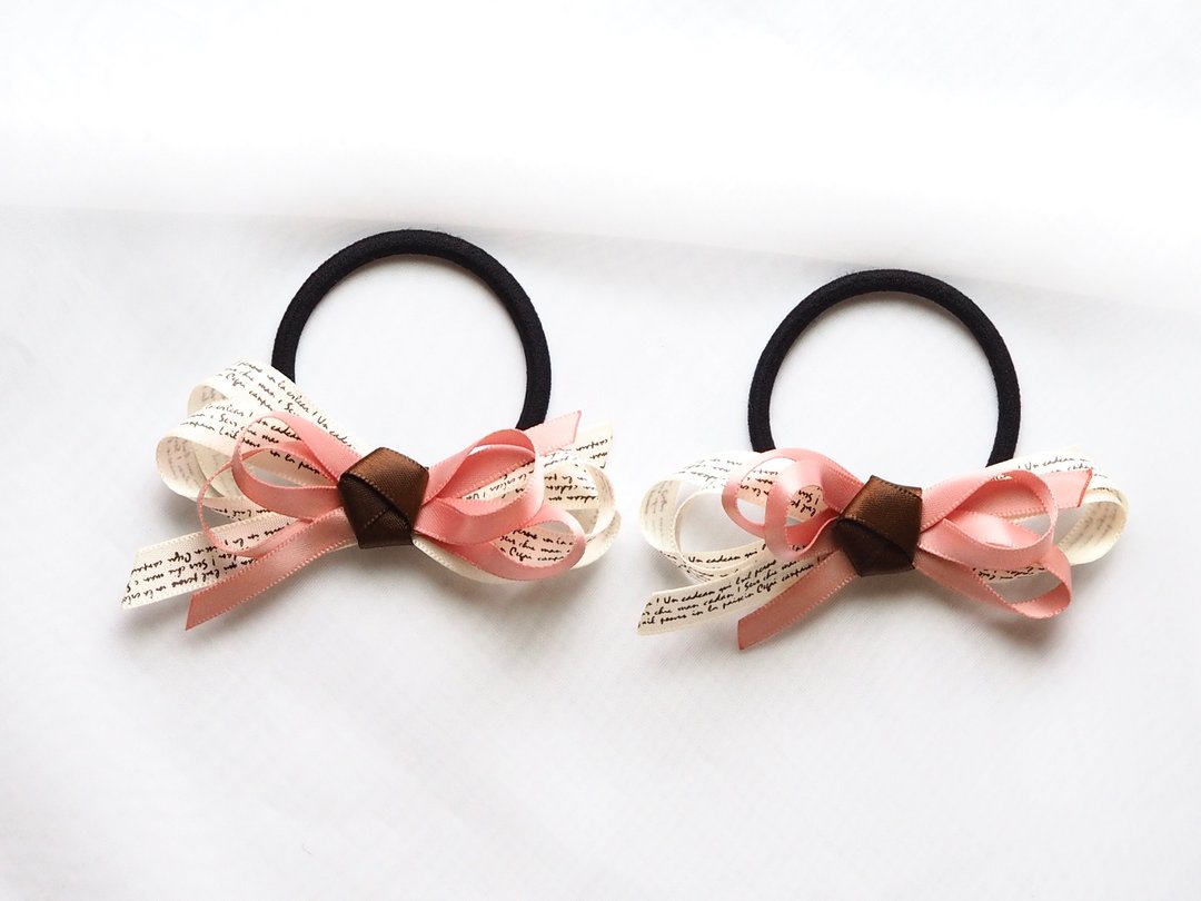 Ribbon hair rubber  Set of 2 - 发饰 - 尼龙 粉红色