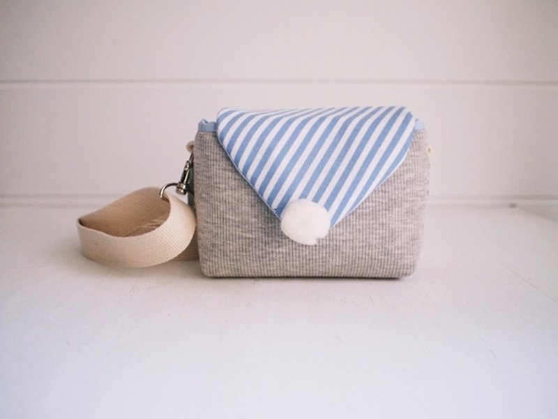 三角信封侧背拉链相机包-灰+蓝条(现货) - 相机包/相机袋 - 棉．麻 蓝色