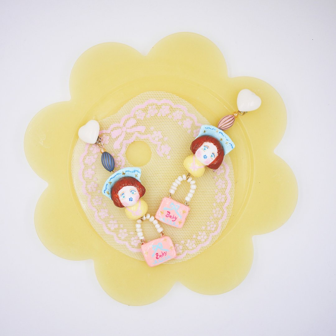 復古的摩登女郎 80s 黏土手作 珍珠少女耳環耳夾 - 耳环/耳夹 - 粘土 粉红色