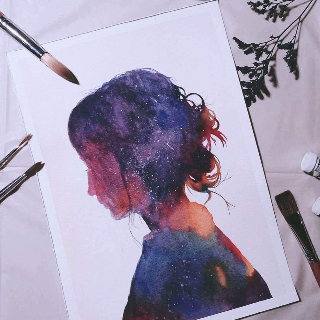 一人成团/梦幻星空剪影 水彩画验验/两张作品/初学者可 - 插画/绘画/写字 - 纸 