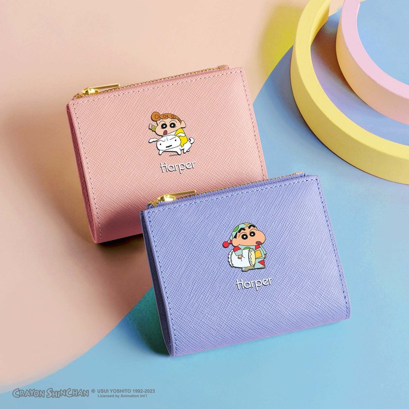 蜡笔小新限量版 定制化刻字 女生皮革小型钱包 (4色) - 皮夹/钱包 - 真皮 粉红色