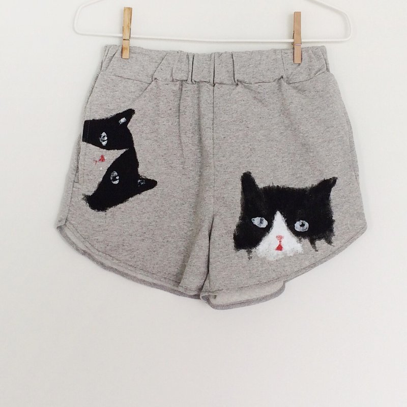 猫猫猫短裤 - 女装短裤 - 棉．麻 灰色