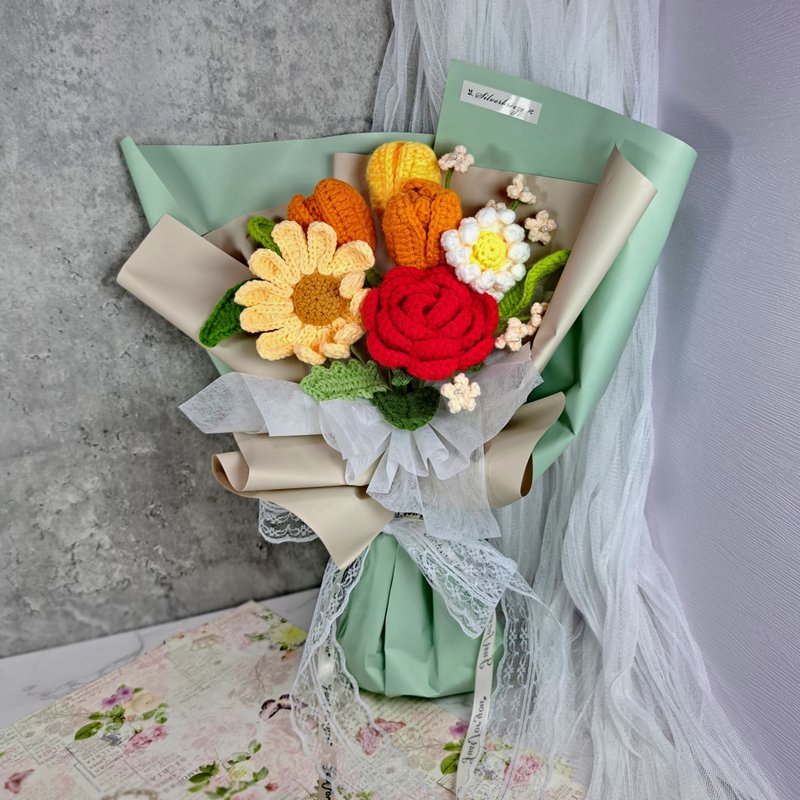 钩织花束 生日礼物 花束 毕业花束 情人节 母亲节 求婚 - 摆饰 - 聚酯纤维 橘色